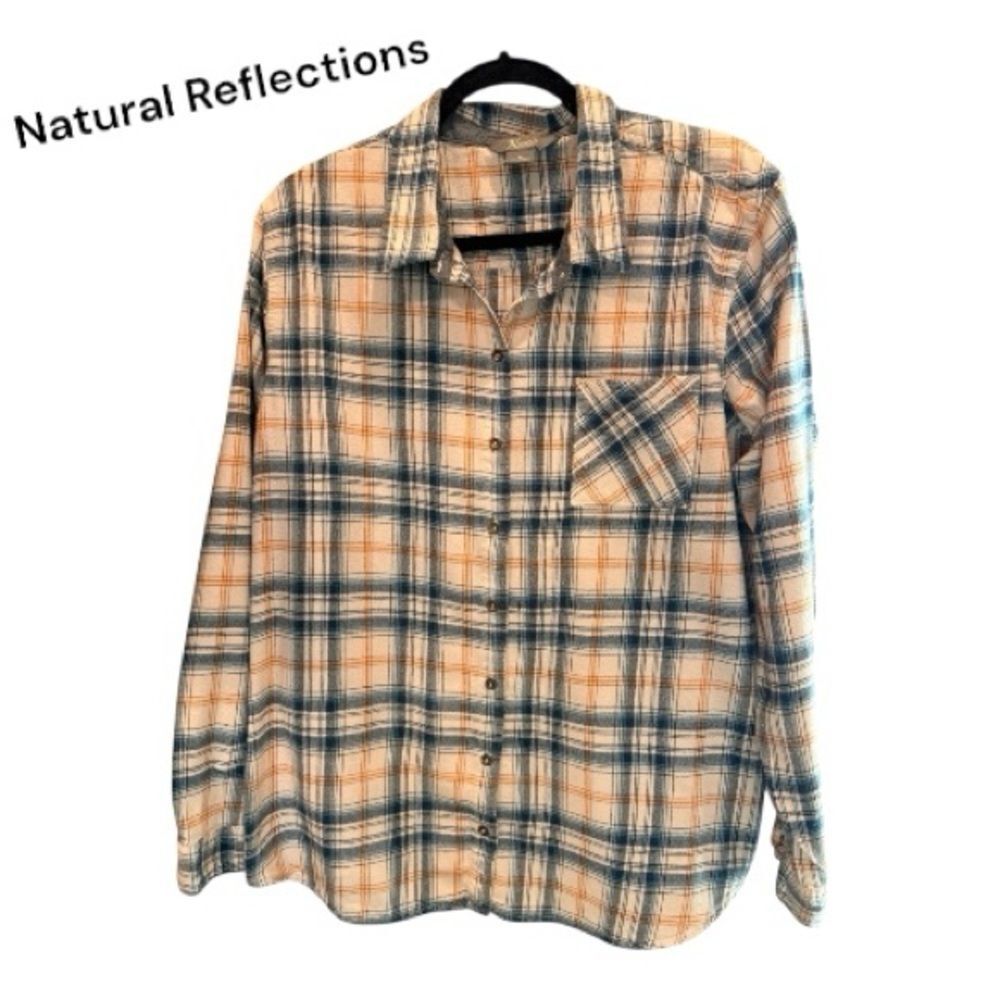 Natural Reflections Men's Plaid Button Down Shirt - Blue and Orange button down